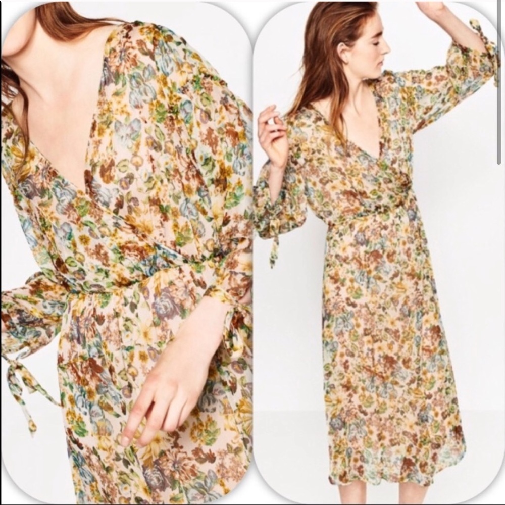 Zara silk flowers midi dress